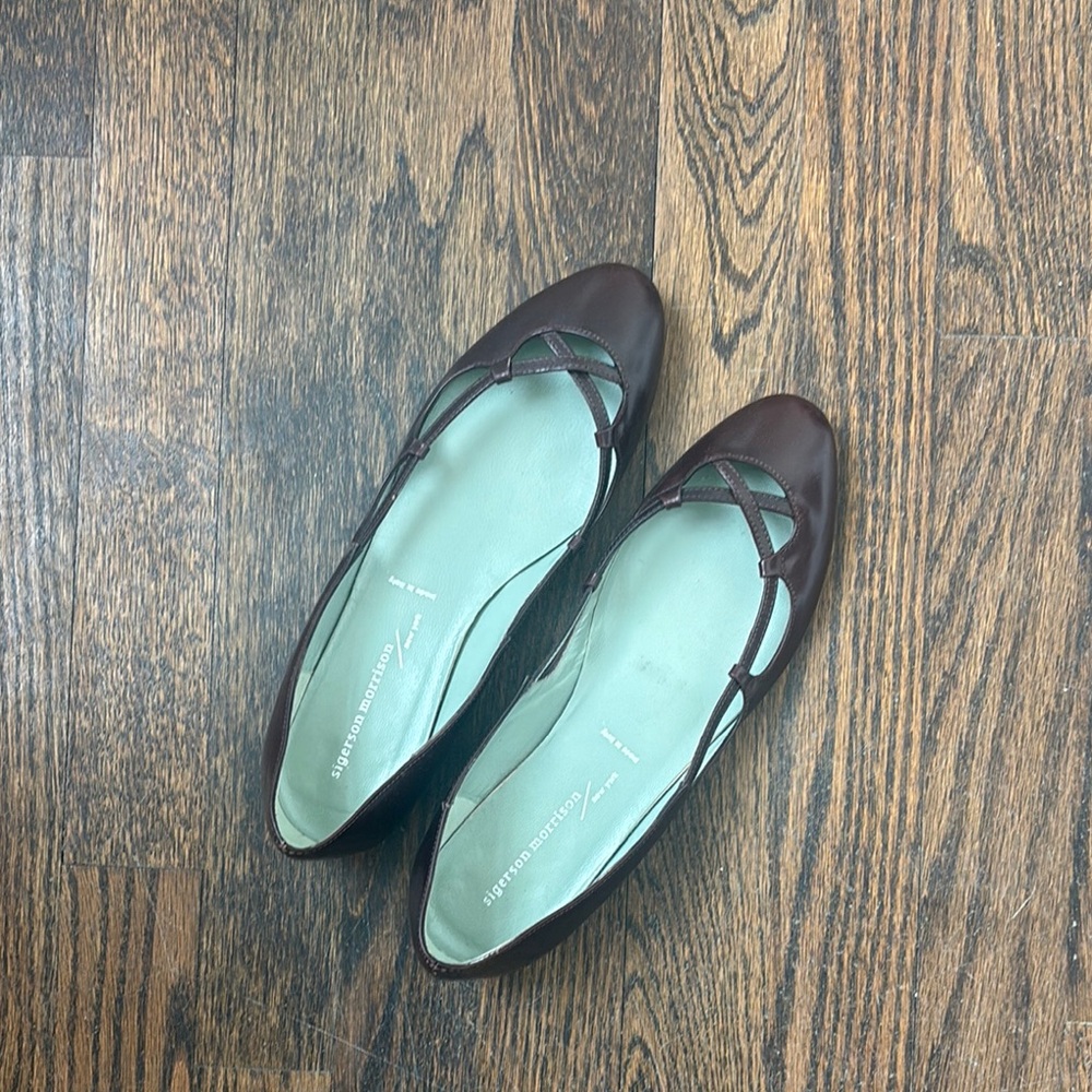 Sigerson Morrison Burgundy Leather Ballet Flats 7.5 Made in Italy